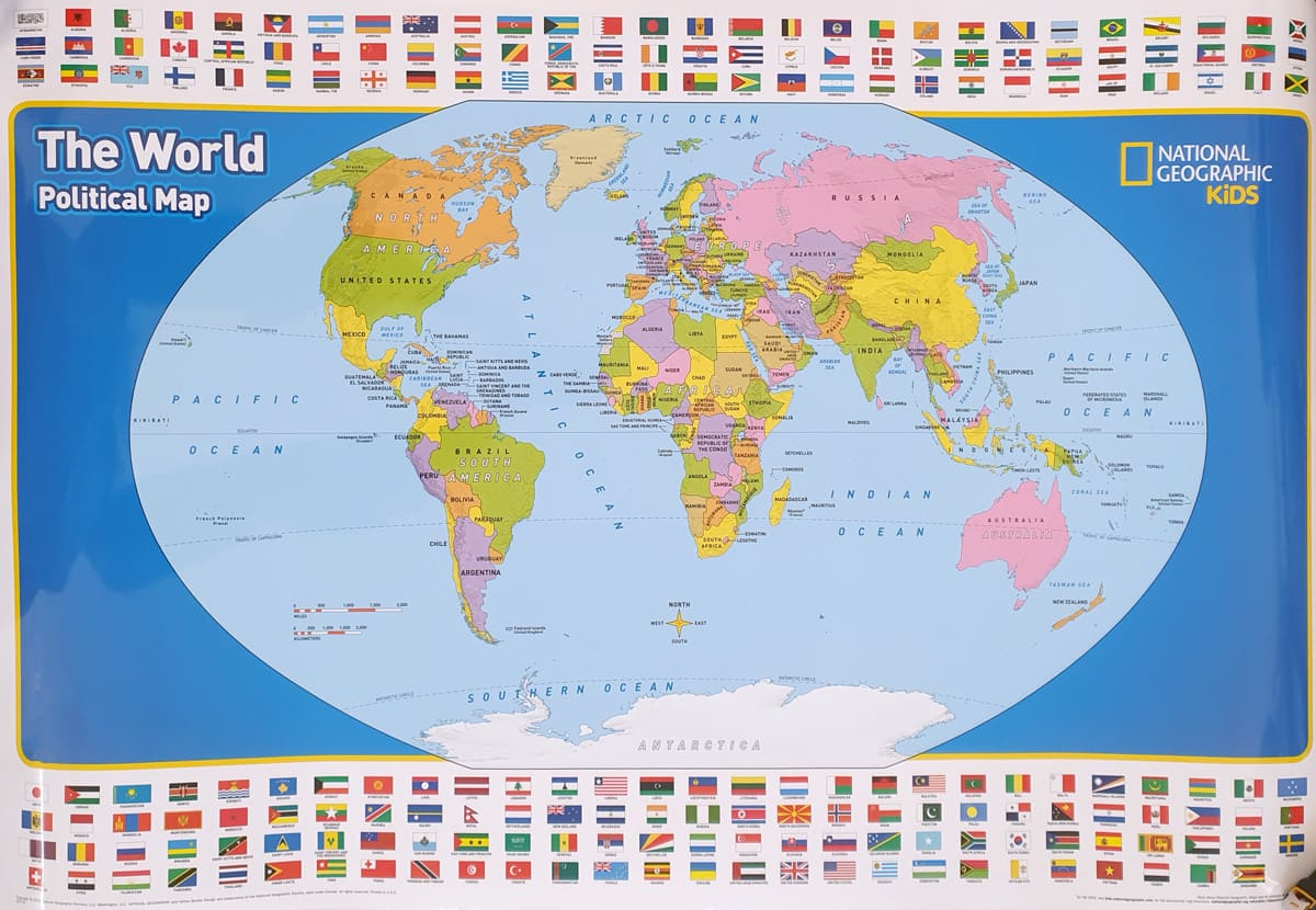 Political world map in English