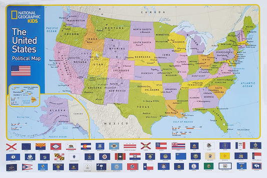 Political map of the United States for children in English