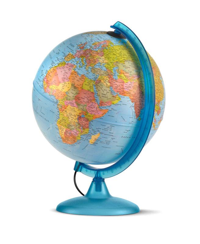 Illuminated day and night globe in Hebrew