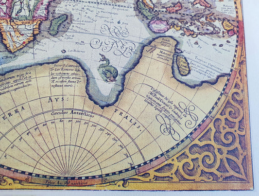 Replica of the world map with two orange balls