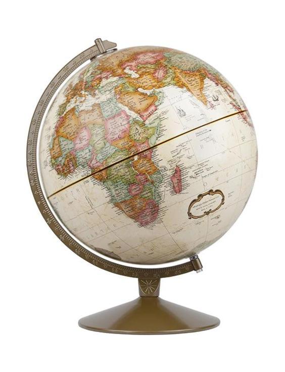 A political globe with a relief in English in a fancy antique style with a diameter of 30 cm from the Replogal company