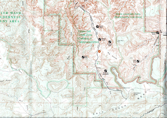 פרט של מפה טופוגרפית של Canyonlands National Park ביוטה