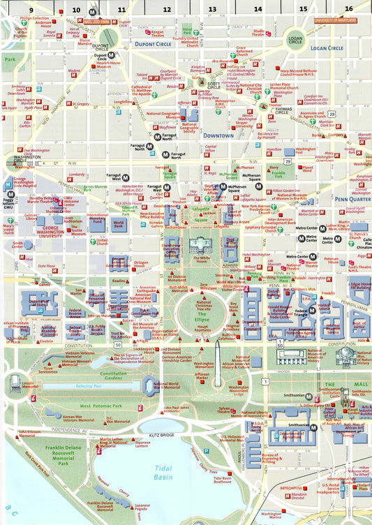 תקריב של מפת וושינגטון די.סי. פתוחה