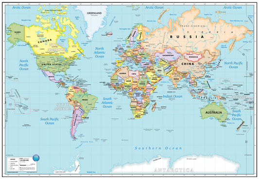 Political world map in Hebrew
