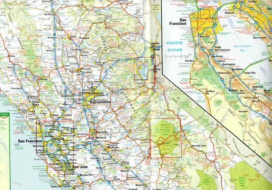 תקריב של מפת צפון קליפורניה פתוחה