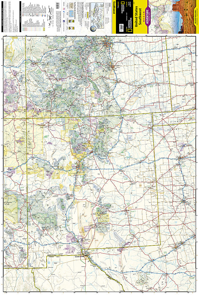 Southwest USA travel map with Arizona New Mexico Grand Canyon and national parks