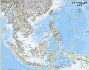 מפת דרום מזרח אסיה בסגנון קלאסי של נשיונל גיאוגרפיק בגודל 100 על 80 ס"מ