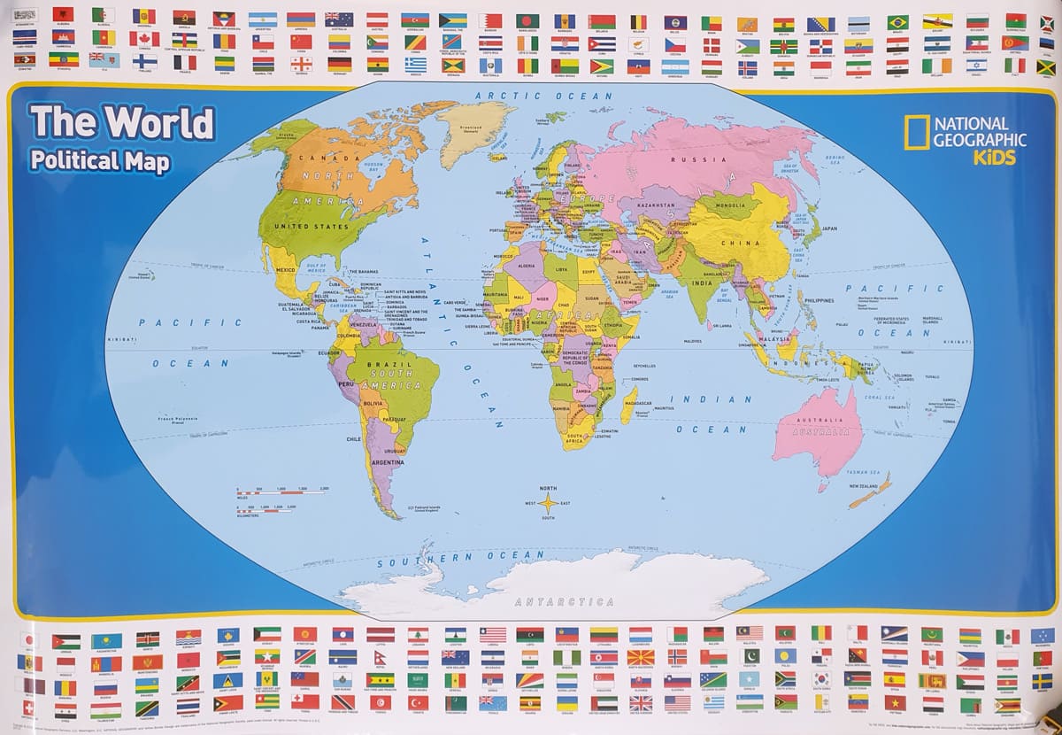 Political world map in English 