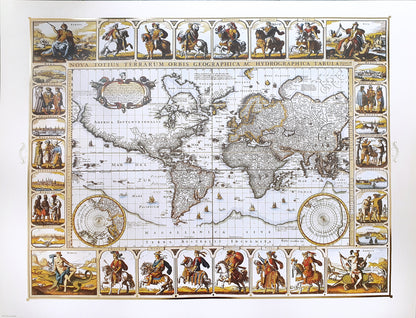 Replica of a world map and battles in history