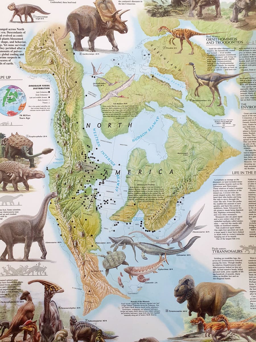 Map of North America in the Age of Dinosaurs – Avigdor Orgad Maps