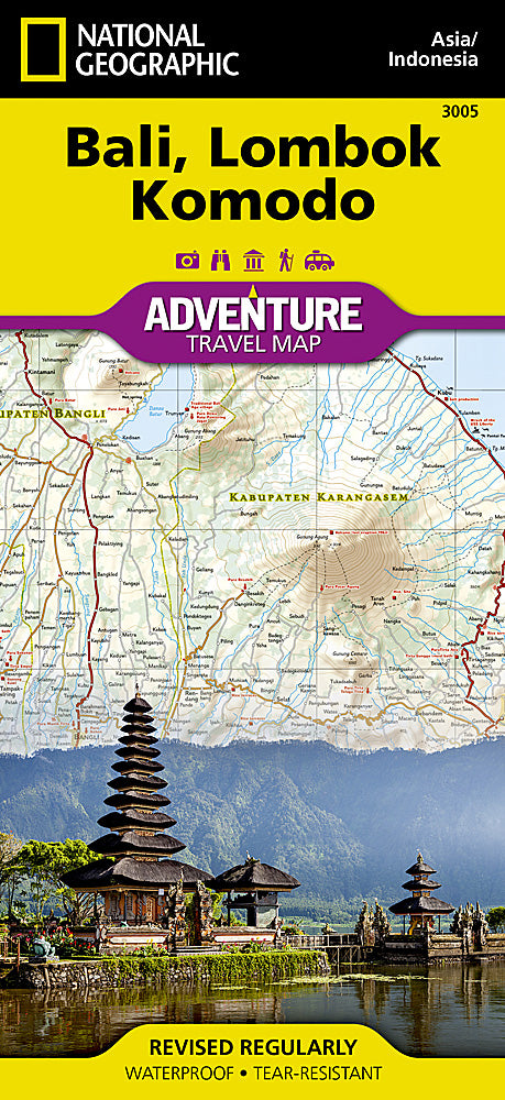 Bali Lombok and Komodo travel map with roads beaches parks and attractions
