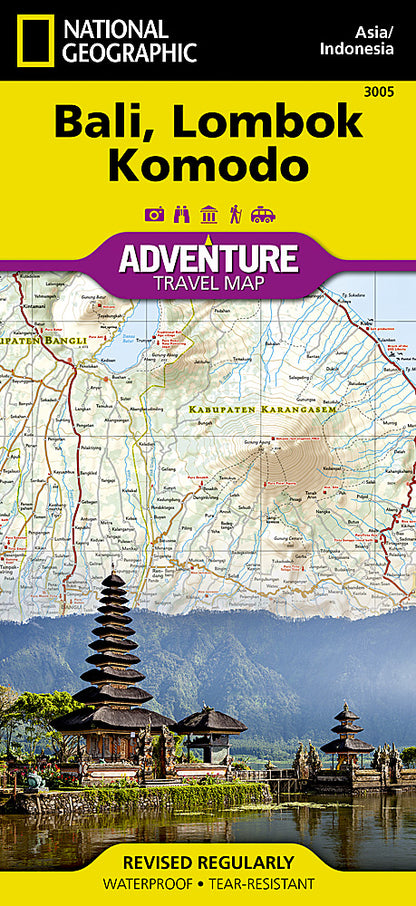 Bali Lombok and Komodo travel map with roads beaches parks and attractions