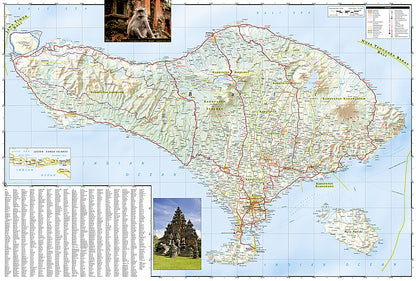 Bali Lombok and Komodo travel map with roads beaches parks and attractions
