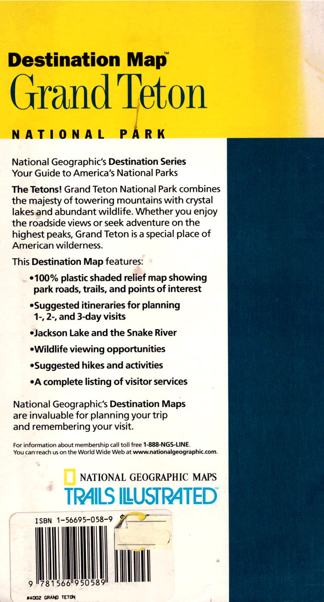 מפת Grand Teton National Park עם תבליט מוצל ושבילי טיול
