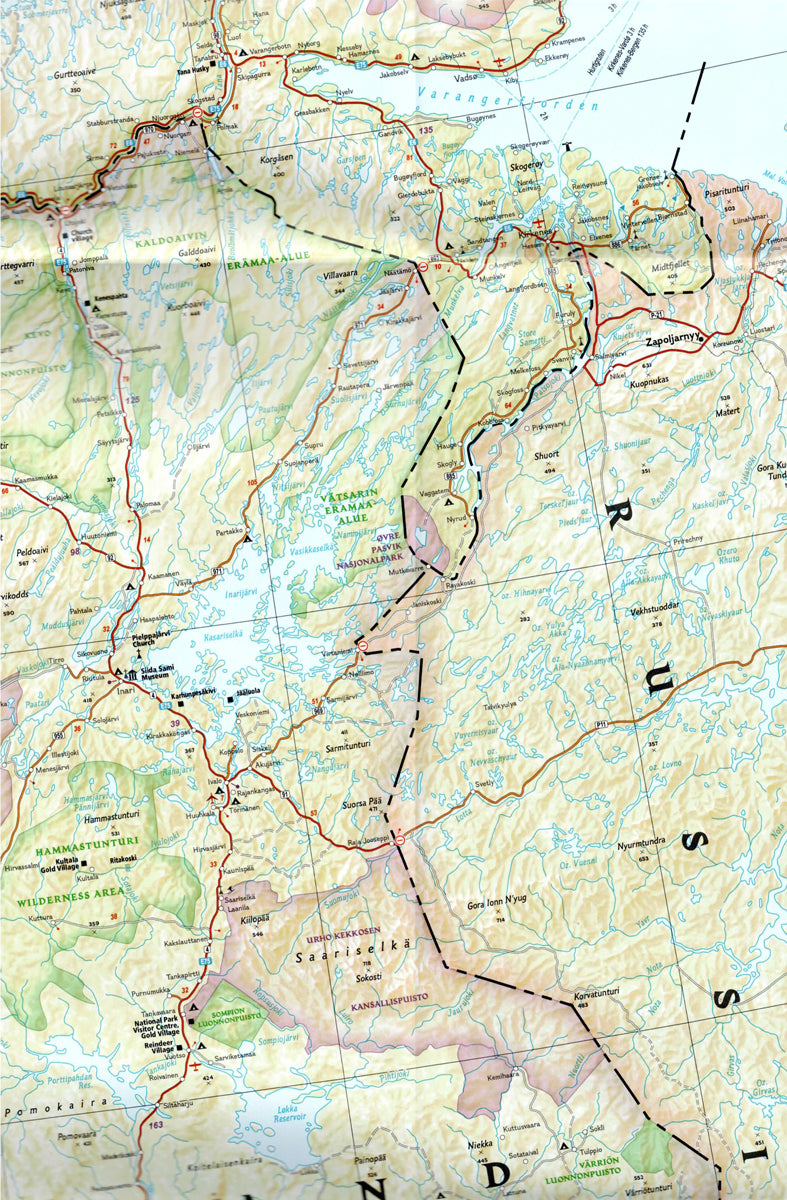 Zoom of Norway travel map with fjords roads cities national parks and attractions