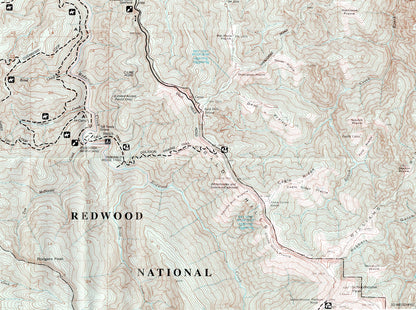 פרט של מפת Redwood National Park בקליפורניה – מפה טופוגרפית