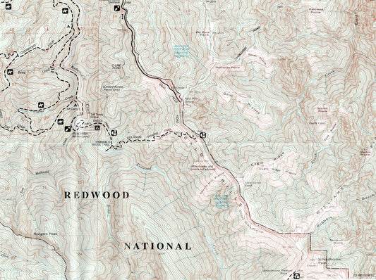 פרט של מפת Redwood National Park בקליפורניה – מפה טופוגרפית