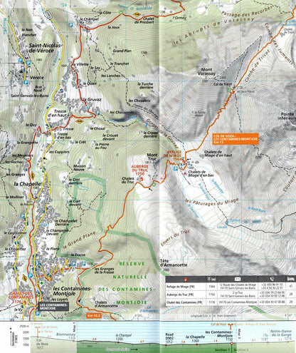 פרט מפת Tour du Mont Blanc טופוגרפית
