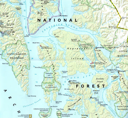 Zomm of Alaska Inside Passage travel map with Glacier Bay Tongass Forest and islands