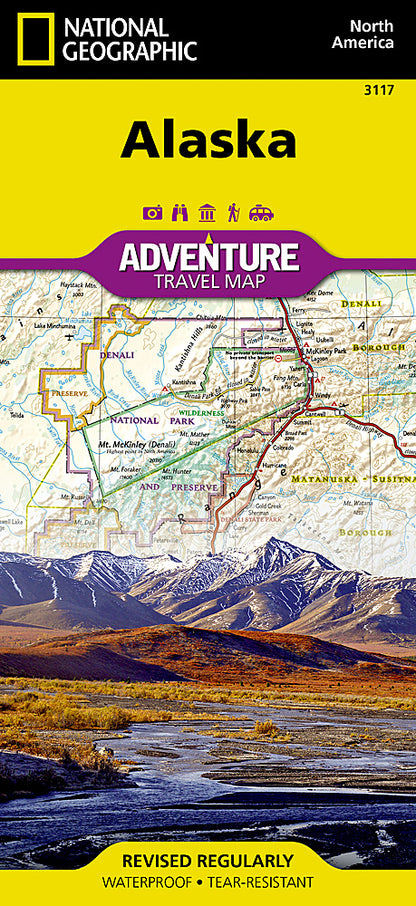 Alaska travel map with Denali Anchorage Inside Passage parks and wildlife areas