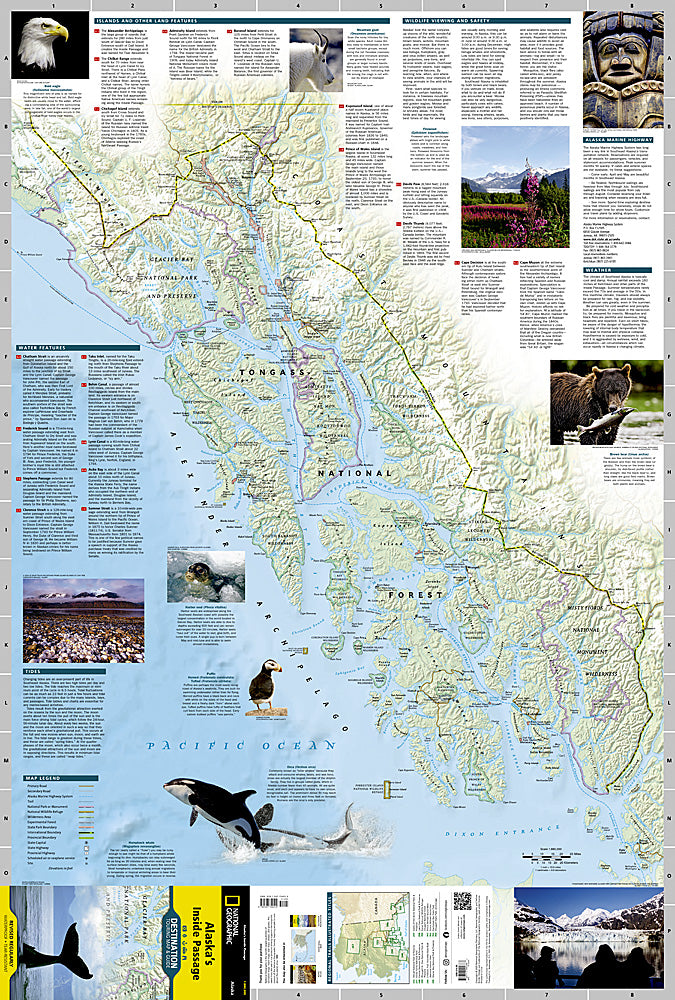 Alaska Inside Passage travel map with Glacier Bay Tongass Forest and islands