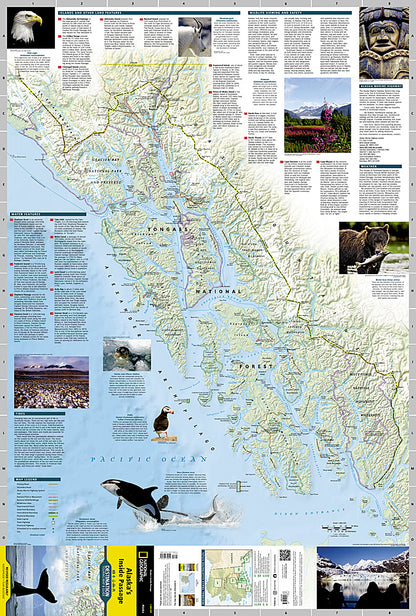 Alaska Inside Passage travel map with Glacier Bay Tongass Forest and islands