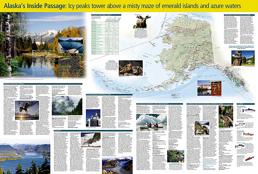 Alaska Inside Passage travel map with Glacier Bay Tongass Forest and islands