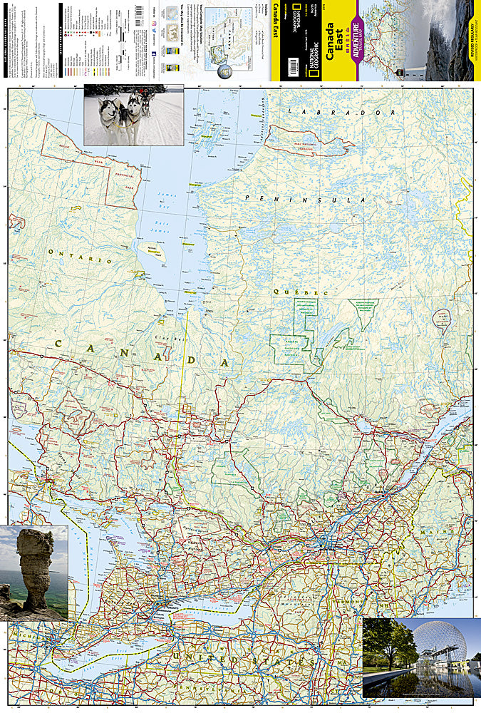 Eastern Canada travel map with roads cities Ontario Quebec and Nova Scotia
