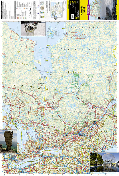 Eastern Canada travel map with roads cities Ontario Quebec and Nova Scotia