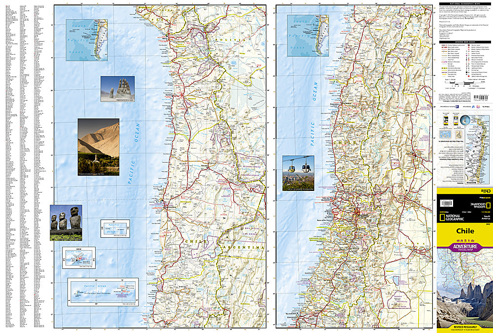 Chile travel map with roads cities Patagonia national parks and hiking trails