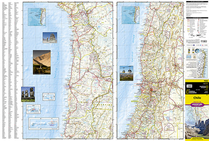 Chile travel map with roads cities Patagonia national parks and hiking trails