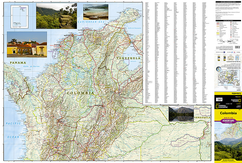 Colombia travel map with roads cities beaches Bogota Medellin and Cartagena