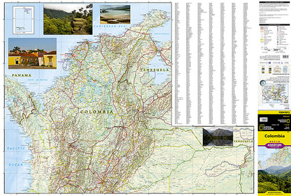 Colombia travel map with roads cities beaches Bogota Medellin and Cartagena
