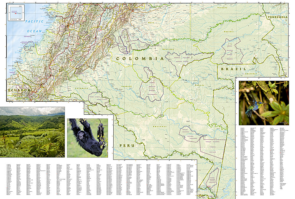 Colombia travel map with roads cities beaches Bogota Medellin and Cartagena