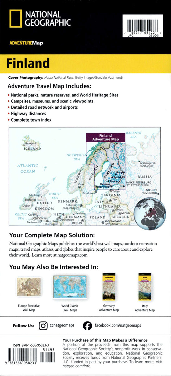 Finland travel map with cities roads national parks lakes and scenic viewpoints