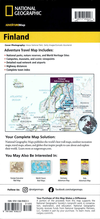 Finland travel map with cities roads national parks lakes and scenic viewpoints
