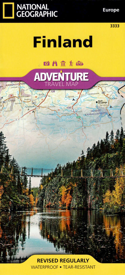 Finland travel map with cities roads national parks lakes and scenic viewpoints