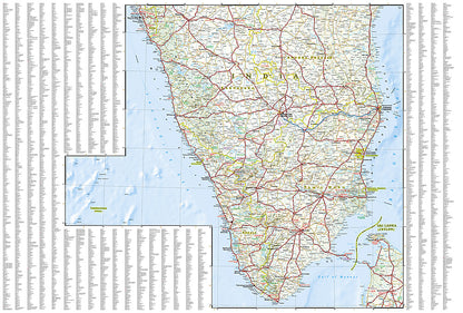 South India travel map with cities roads temples beaches and heritage sites