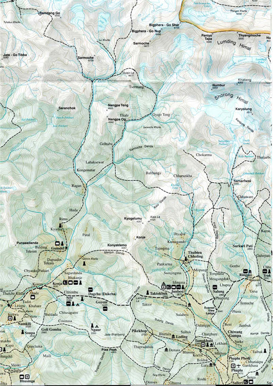 פרט מפת טיולים אזור קהומבו שבנפאל, הידוע גם כאזור האוורסט