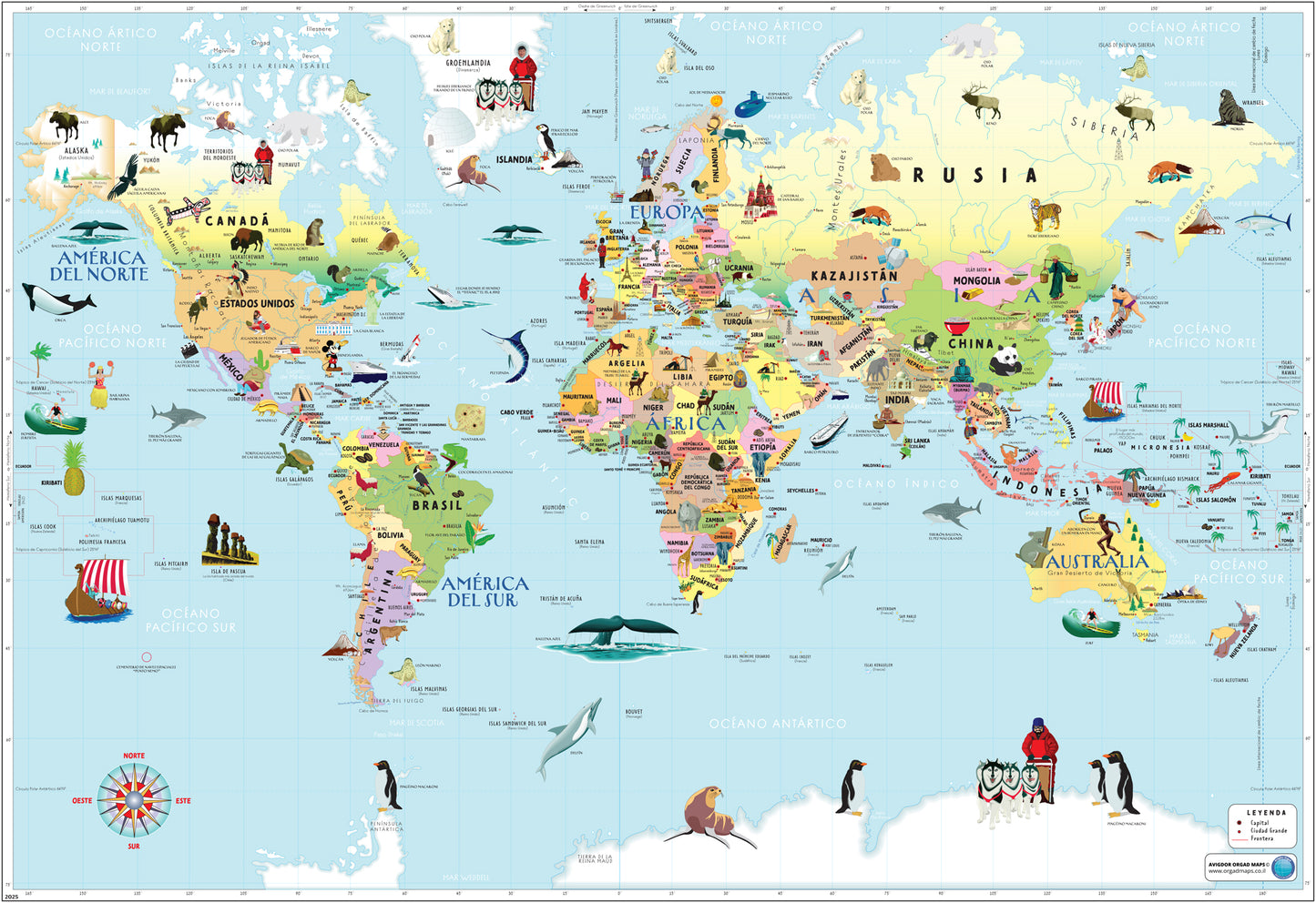 מפת העולם לילדים בספרדית