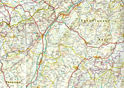 zoom of Slovakia travel map with roads cities High Tatras and Bratislava