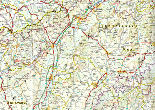zoom of Slovakia travel map with roads cities High Tatras and Bratislava