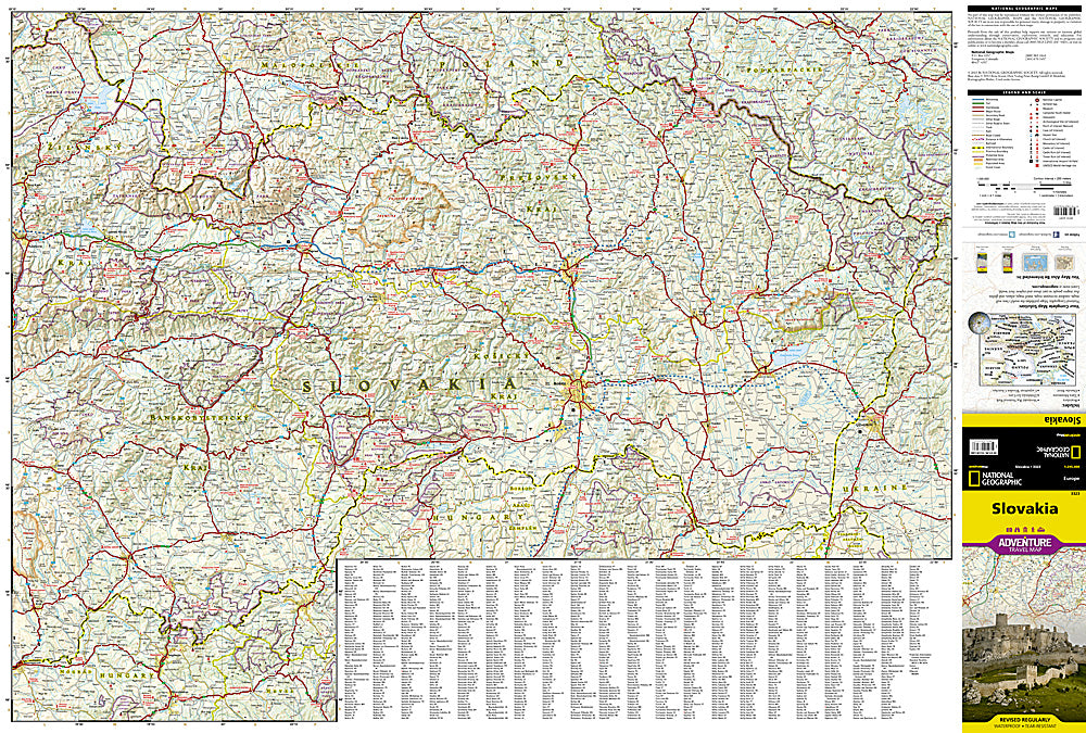 Slovakia travel map with roads cities High Tatras and Bratislava