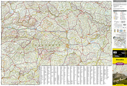 Slovakia travel map with roads cities High Tatras and Bratislava