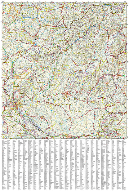 Slovakia travel map with roads cities High Tatras and Bratislava
