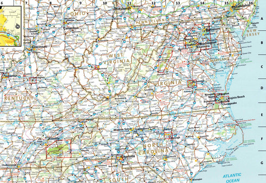 תקריב של מפת דרום־מזרח ארצות הברית פתוחה