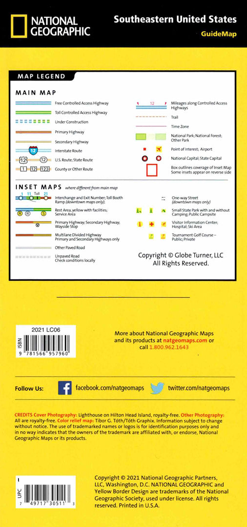 מפת דרום־מזרח ארצות הברית מקופלת – צד אחורי