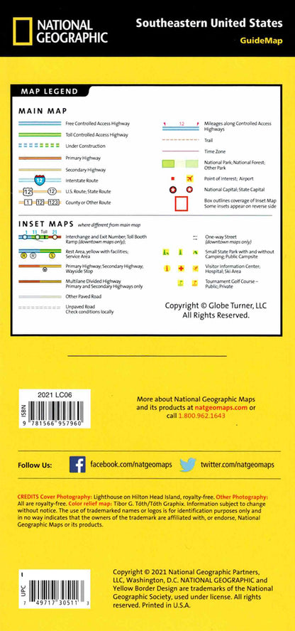מפת דרום־מזרח ארצות הברית מקופלת – צד אחורי