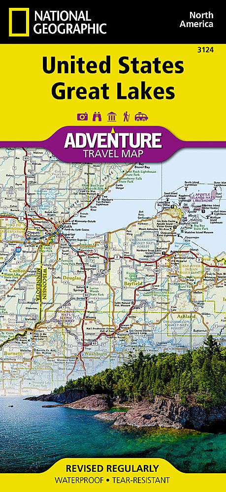 Great Lakes USA travel map with Chicago Detroit Toronto and Niagara Falls
