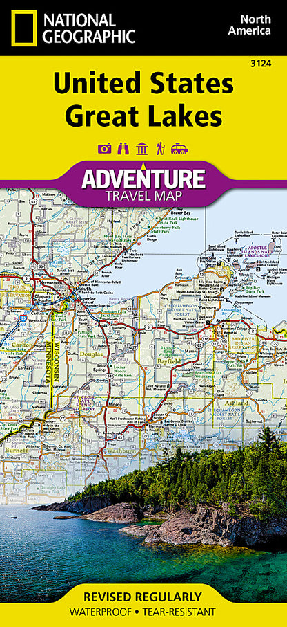 Great Lakes USA travel map with Chicago Detroit Toronto and Niagara Falls